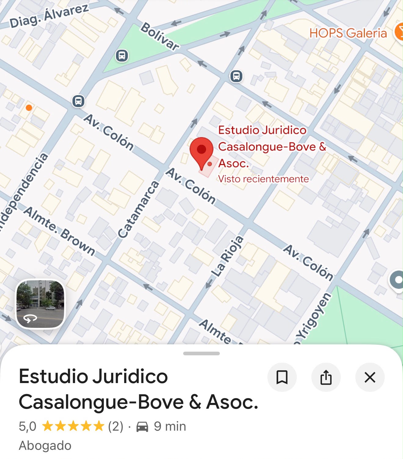 Ubicación del Estudio Jurídico Casalongue-Bove & Asoc. en Av. Colón, Mar del Plata